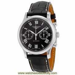 Longines Master Collection Chronograph Automatic Black Dial Black Leather Mens