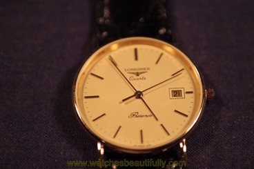 Longines Presence mens watch 9ct gold case 30mm face Orig strap Box Excellent