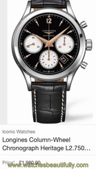 Longines Heritage Chronograph Crocodile Leather Strap Scratch Resistant Sapphire