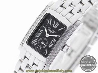 LONGINES DOLCEVITA LADIES' QUARTZ 19MM BLACK ROMAN DIAL DIAMOND BEZEL L5.455.0
