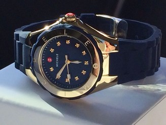 NWT MICHELE Tahitian Jelly Bean Navy Blue Gold Plated Watch MWW12P000004 $345