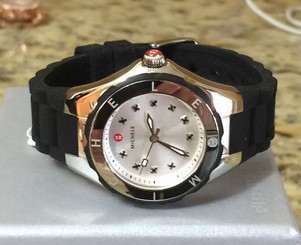 Michele Petite Tahitian Jelly Bean Topaz Silver Tone Black Watch MWW12P000011