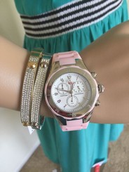 $350 NWT MICHELE TAHITIAN JELLY BEAN PINK/ SILVER WATCH MWW12F000026