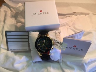 MICHELE TAHITIAN JELLY BEAN BLACK GOLD CHRONOGRAPH WOMEN WATCH