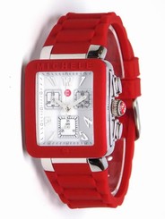 NEW WOMENS MICHELE (MWW06L000011) RED JELLY BEAN SILVER CHRONOGRAPH WATCH