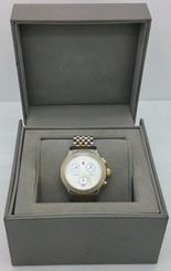 Women's MICHELE 2 TONE STAINLESS STEEL GOLD .40 Ct DiAMOND CHRONO 38mm WATCH EUC