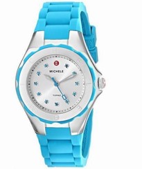 Michele Women's Petite Tahitian Jelly Bean Topaz Blue Silver Watch MWW12P000005
