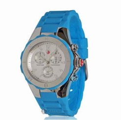 Michele MWW12F000049 Women's Jelly Bean Blue Silver Tone Silicon Watch NEW! $345