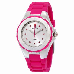 Michele Petite Tahitian Jelly Bean Topaz Silver Pink Silicone Watch MWW12P000002