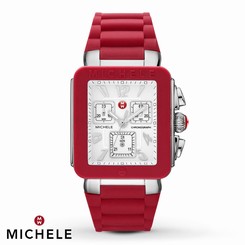 NEW Michele Jelly Bean Park Red & Silver Chronograph Watch MWW06L000011 NIB