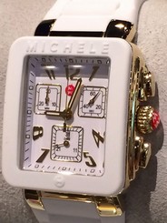 NWT MICHELE Park Jelly Bean White & Gold Chronograph Watch MWW06L000013 $395