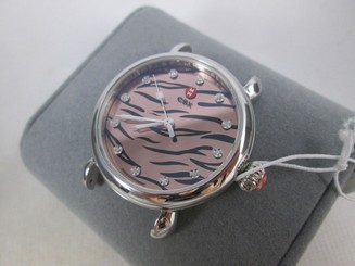 NEW Michele Silver CSX 36 Tiger Print Diamond Dial Watch MW03T00A0985 NWT NIB
