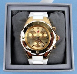 Michele Tahitian White/Gold Jelly Bean Chronograph Watch MWW12F000031, New