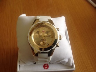 Michele Ladies Large Tahitian Jelly Bean White And Gold Dial Watch MWW12F000031