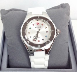 BRAND NEW MICHELE MWW12P000001 TAHITIAN JELLY BEAN SILVER & WHITE WOMEN'S WATCH
