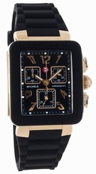 BRAND NEW MICHELE MWW06L000015 BLACK JELLY BEAN CHRONO GOLD CASE WOMEN'S WATCH