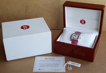 Michele MW2 Mini Diamond Ladies Watch Pink Alligator Box Case Certificate