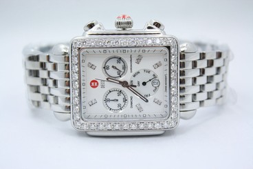 MICHELE DECO XL DAY STAINLESS STEEL CUSTOM DIAMOND ENCRUSTED WATCH MWW06Z00A0046