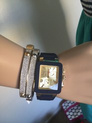 $400 NWT MICHELE GOLD/ NAVY JELLY BEAN PARK WATCH MWW06L000027