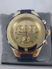 NEW Michele Large Tahitian Jelly Bean Navy Blue & Gold Watch MWW12F000040 NIB