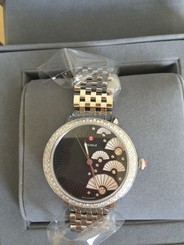 NWT MICHELE 16mm Serein MID 0.55CT Diamond Fan Watch, Black MW21B01A1089