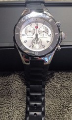 Michele Tahitian Jelly Beans 40MM Watch Silver with Black Silicone MWW12F000033 4048803757307