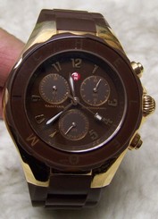 Michele Tahitian Jelly Bean Large Rose Gold Brown Chrono Watch - MWW12F000012
