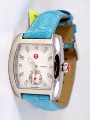 Michele Women's Watch Silver Blue Leather Band MW02A00A0942 Refurbished