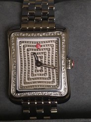 NWT MICHELE DECO MODERNE 2 DIAMOND with PAVE FACE Stainless WATCH MWW06Y000023