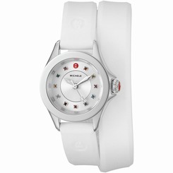 MICHELE WOMEN'S 25MM WHITE SILICONE BAND STEEL CASE QUARTZ WATCH MWW27B000003