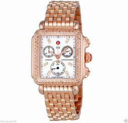BRAND NEW Michele Deco Signature Diamond MoP Rose Gold Tone Watch MWW06P000109