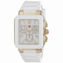 MICHELE WOMEN'S WHITE SILICONE BAND STEEL CASE SWISS QUARTZ WATCH MWW06L000013