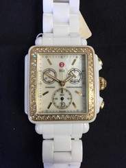 Michele Women's White Deco Ceramic Ladies Diamond Watch MWW06F000003