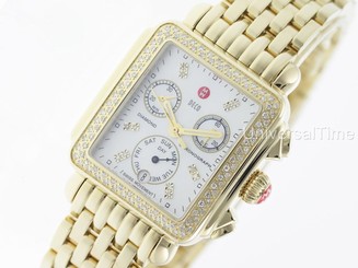 NEW MICHELE DECO WHITE MOP DIAMOND GOLD CHRONOGRAPH MW06Z00B0046 MWW06Z000012