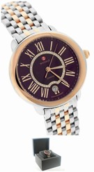 Michele Serein Diamond Two Tone Rose Gold Purple Quartz Date Watch MW21B00L4033