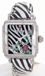 MICHELE Women's White Zebra Print Dial Leather Strap Watch MW06T01F7935