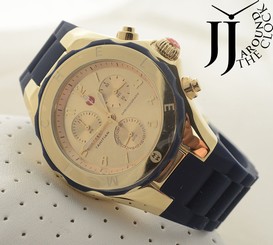 New Michele Tahitian Gold Tone Large Navy Blue JellyBean Watch MWW12F000040