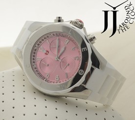 NEW MICHELE TAHITIAN BEAN JELLY BEAN LARGE TOPAZ WHITE SILVER WATCH MWW12F000081