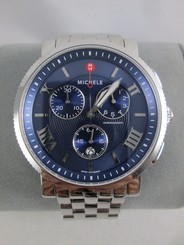 NEW Michele Large Silver Navy Blue Sport Sail Watch Stainless Steel MW01K00A0019