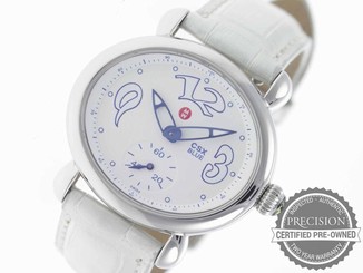 MICHELE CSX BLUE QUARTZ WHITE GUILLOCHE DIAL WHITE ALLIGATOR STRAP MW03E00