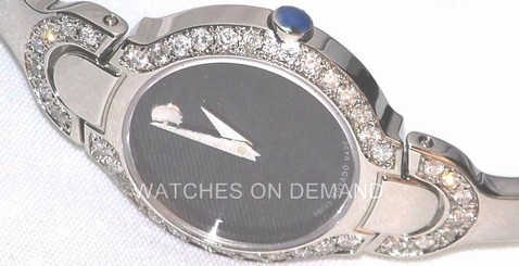 NEW LADIES MOVADO KARA 0605247 STAINLESS STEEL BLACK DIAL 0.50ct DIAMOND WATCH * 775924301099