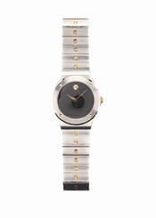 MOVADO Silver Stainless Steel Swiss Made Gold Tone Detail Watch 87-A2-877