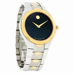 Movado Luno Mens Two Tone Black Dial Stainless Steel Swiss Quartz Watch 0606381