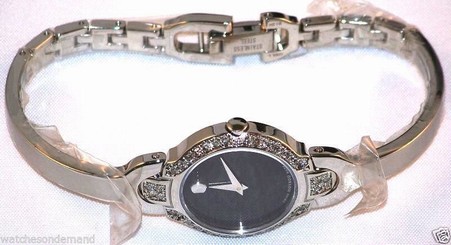 NEW LADIES MOVADO KARA 0605247 SS BLK DIAL APPROXIMATELY 0.45ct DIAMOND WATCH ** 775924301099