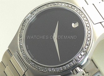 NEW MEN'S MOVADO CORPORATE EXCLUSIVE BLACK DIAL 0606163 0.80ct DIAMOND WATCH ***
