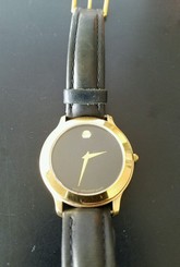 MOVADO MUSEUM 87-E4-0844 Gold Tone Swiss Quartz with Genuine Leather Band