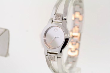 Ladies Movado 0605895 AMOROSA Stainless Steel Mirror Dial Diamond Bangle Watch