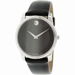 Movado Museum 0606502 Mens Black Dial Analog Quartz Watch with Leather Strap 885997007498