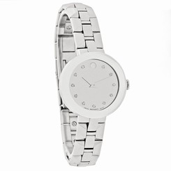 Movado 0606814 Womens Silver Dial Analog Quartz Watch with Stainless Steel Strap
