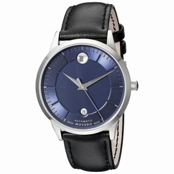MOVADO MEN'S 39.5MM BLACK LEATHER BAND STEEL CASE AUTOMATIC WATCH 0606874
